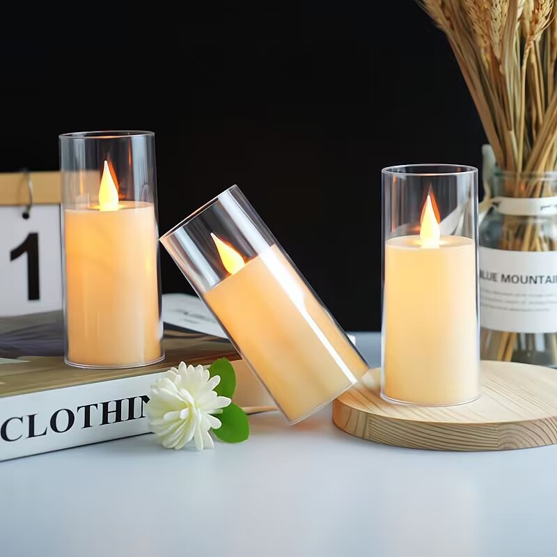 Transparent Acrylic LED Candle Light, 3.7V Battery-Free Warm Light Ambient Lamp for Romantic Wedding & Home Decoration