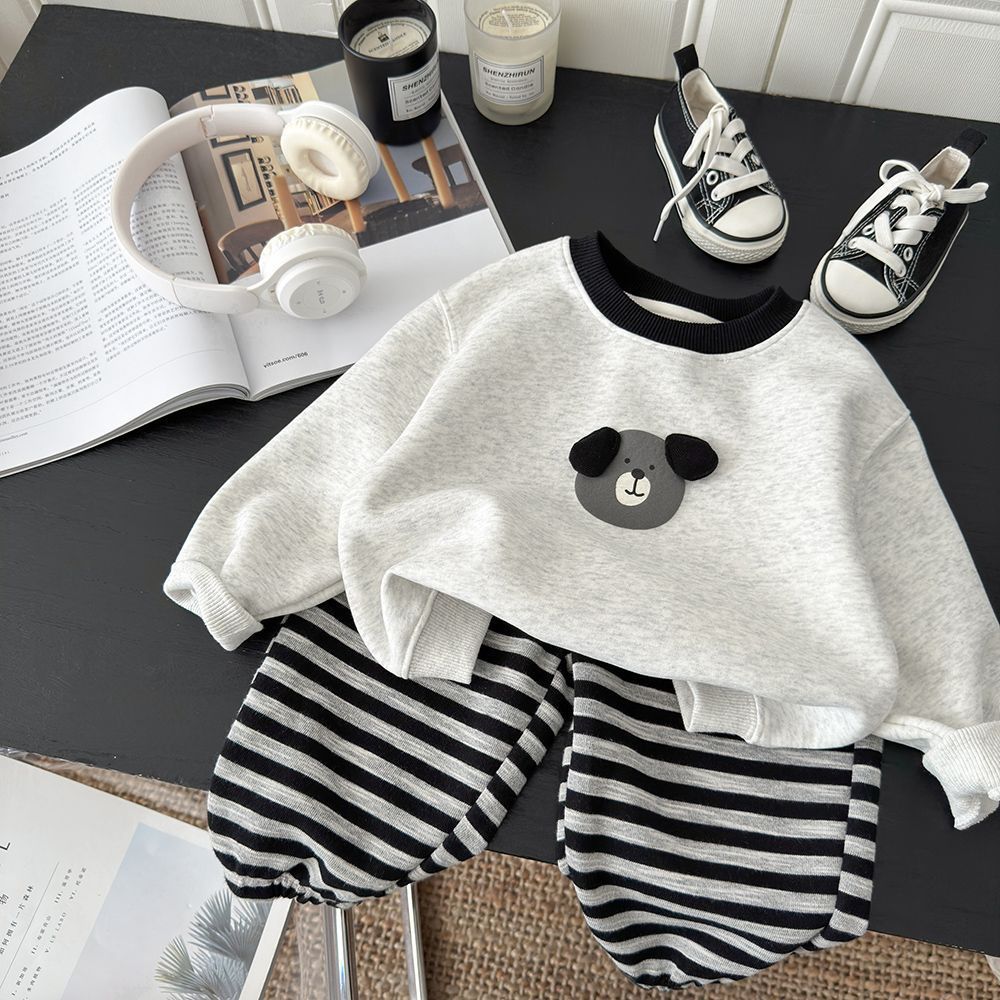 Free Shipping Korean Style Kids Outfit, Striped Hoodie and Pants 2-Piece Set for Spring and Fall, Casual Wear for Children