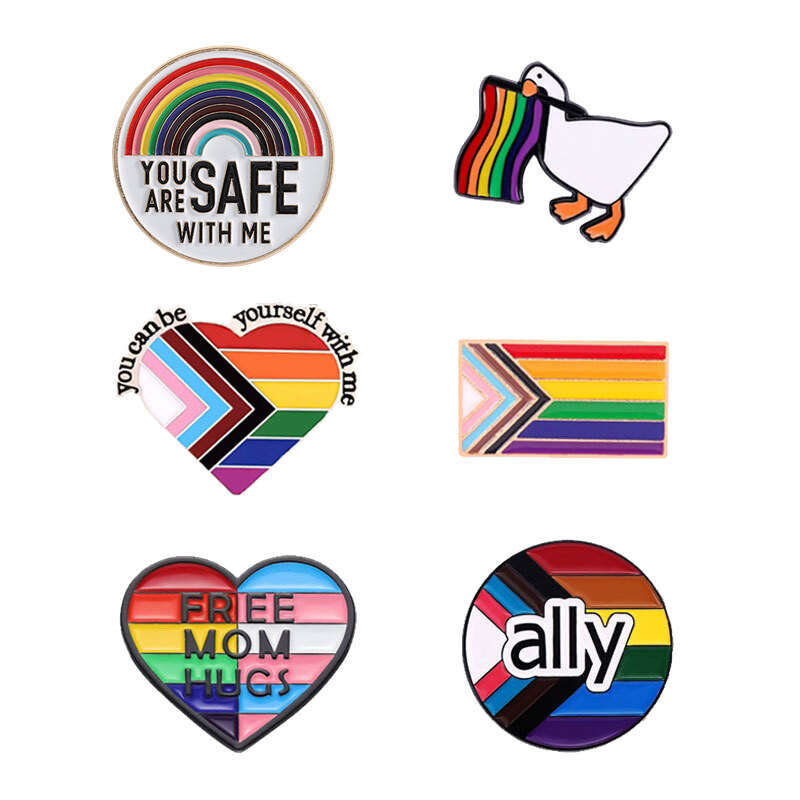 Set of 6 Rainbow Metal Badges Clothing Accessories Lapel Pins Medals