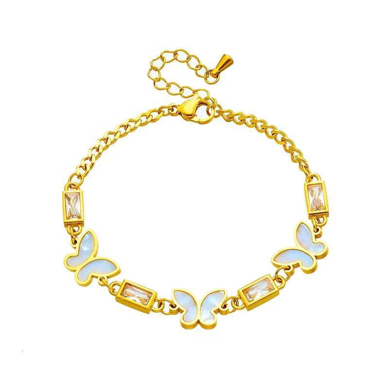 Wholesale European and American Fashion Niche Design White Butterfly Diamond Square Chain Titanium Steel Bracelet