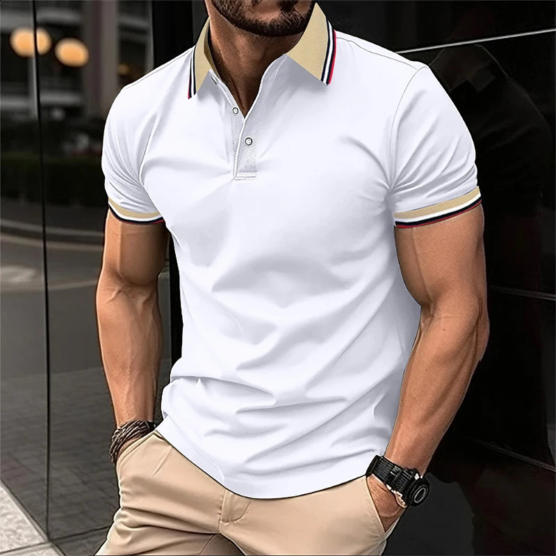 Men Summer Solid Casual Office Breathable Cotton Polo Shirt Fashion Male Business High Quality Striped Short Sleeve Top 251020