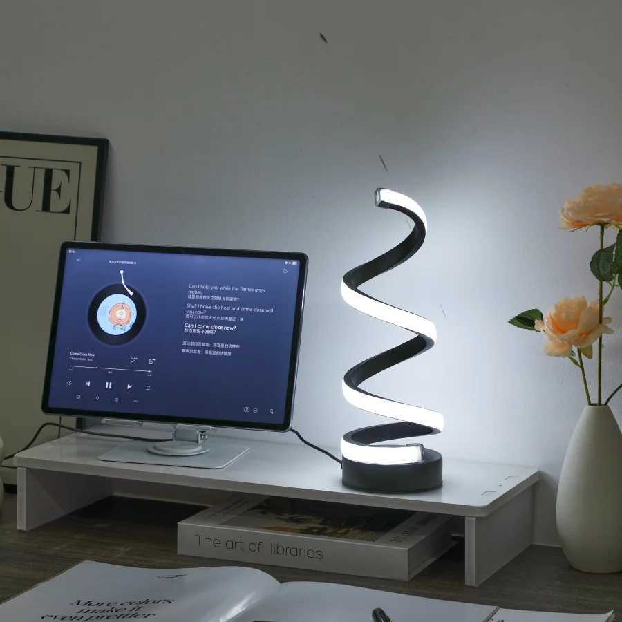 1PC Simple Spiral External Emitting Bright Desktop Desk Lamp USB Threecolor Lighting Suitable for Living Room and Bedroom D C251115