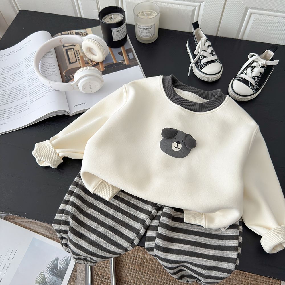 Free Shipping Korean Style Kids Outfit, Striped Hoodie and Pants 2-Piece Set for Spring and Fall, Casual Wear for Children
