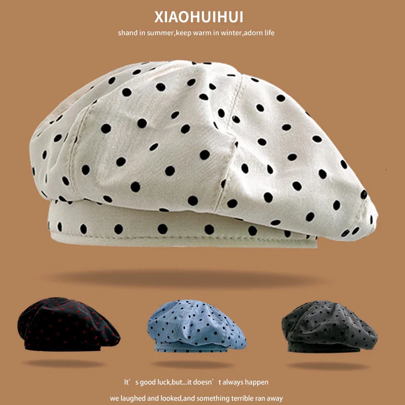 Korean Niche Polka Dot Printing Berets Cap for Women Spring Summer Thin Breathable Versatile Retro Literary Painter Hat 251023