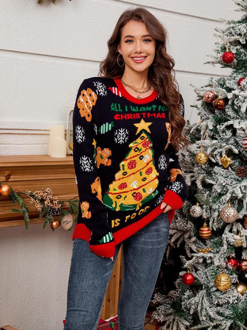 Designer Women's Sweaters Christmas Print Women Christmas Sweater Winter Casual Loose Full Sleeve Knitwear Oversize Jumper Warm Softs Xmas Look C