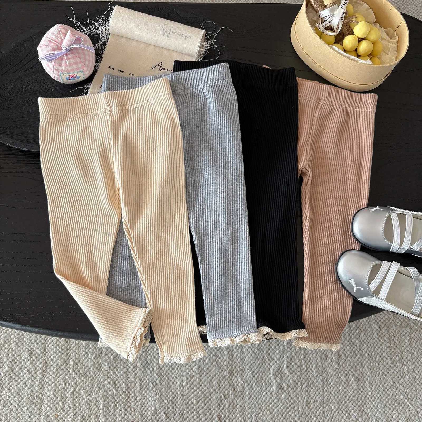 2025 Autumn New Girls Leggings Solid Children Trousers Cotton Infant Ribbed Elastic Pants Baby Girl Lace Leggings Kids ClothesT251024