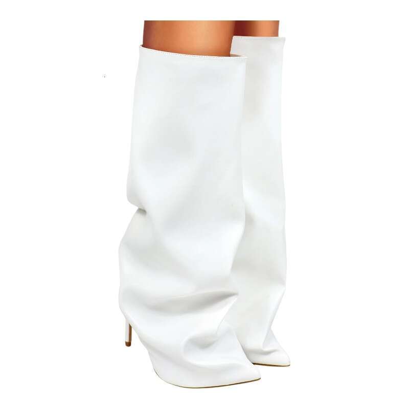 Fold Over For Women Shark Pointed Toe Stiletto Heel Knee High Slouchy Boots