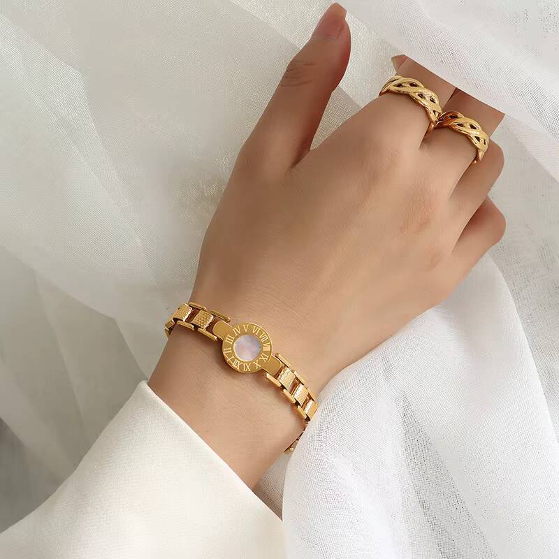 Roman Numeral Watch Dial Strap Bracelet Couple Shell Bracelet Women Titanium Steel Plated 18k Gold Bracelet Gift