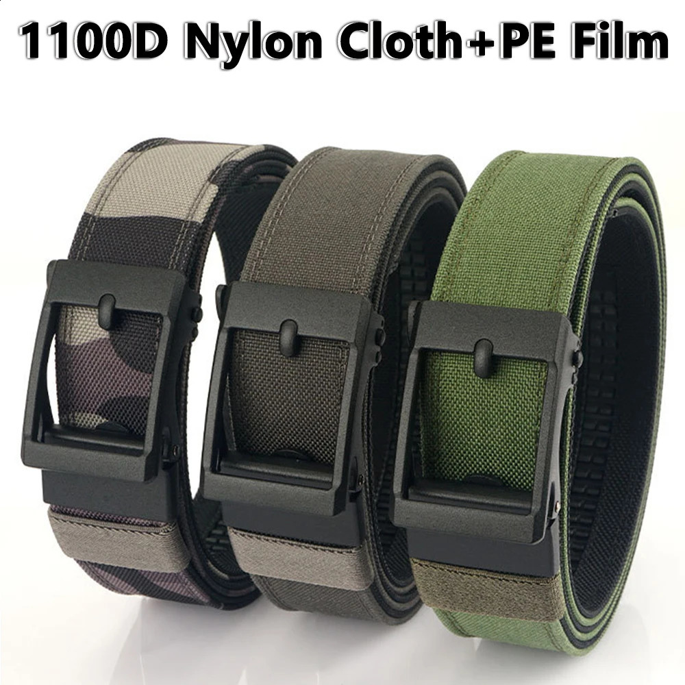 TUSHI Hard Thickened gun hanging doublelayer nylon cloth tactical belt for Men versatile outdoor automatic buckle mens belt 251013