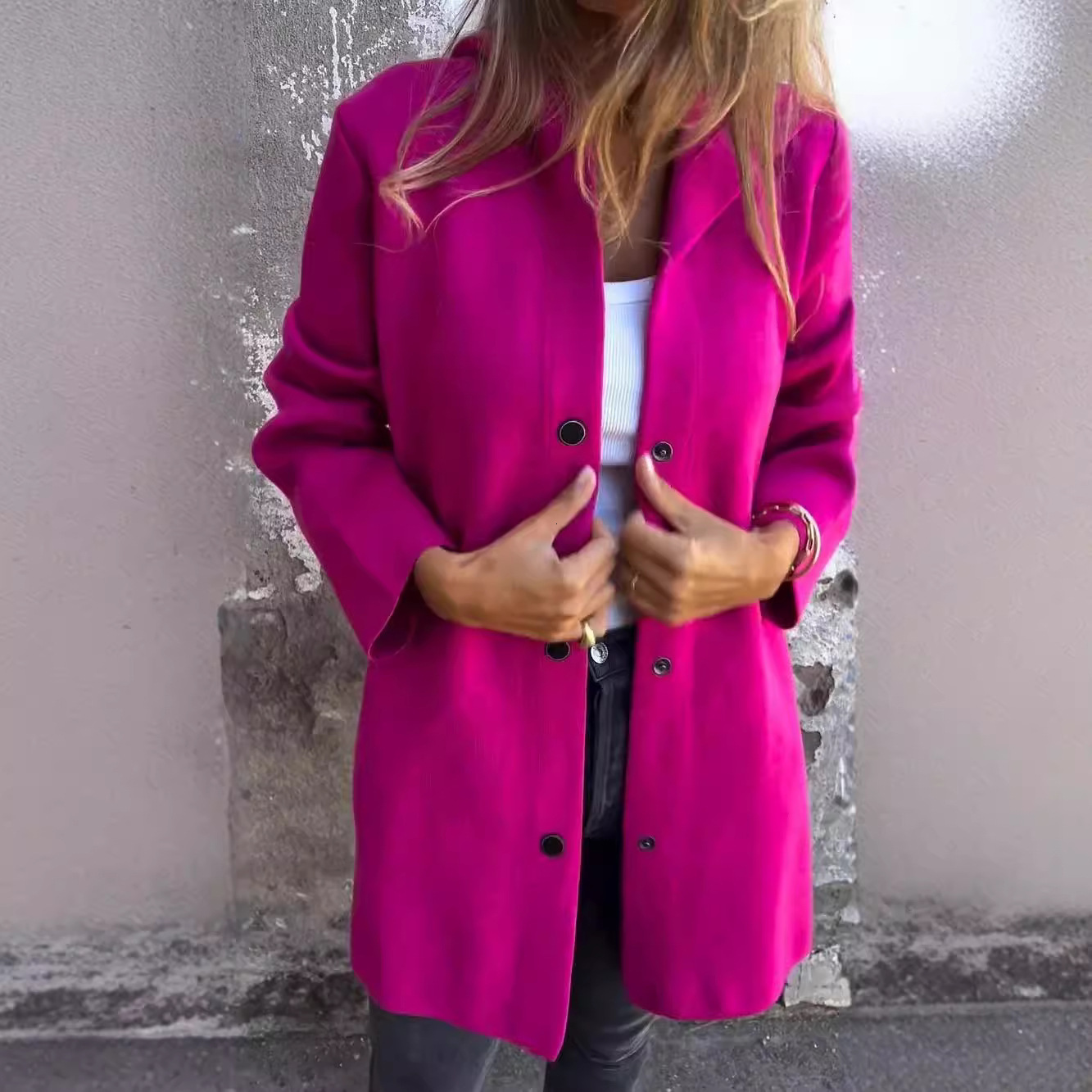 2025 Autumn Winter Solid Color Casual Single-Breasted Hooded Jacket Coat