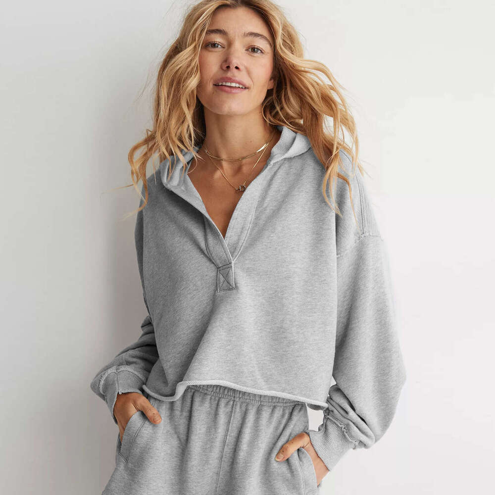 Fashion Loose Trendy Hoodie for Women Spring Autumn V-neck Pullover Long Sleeve Top
