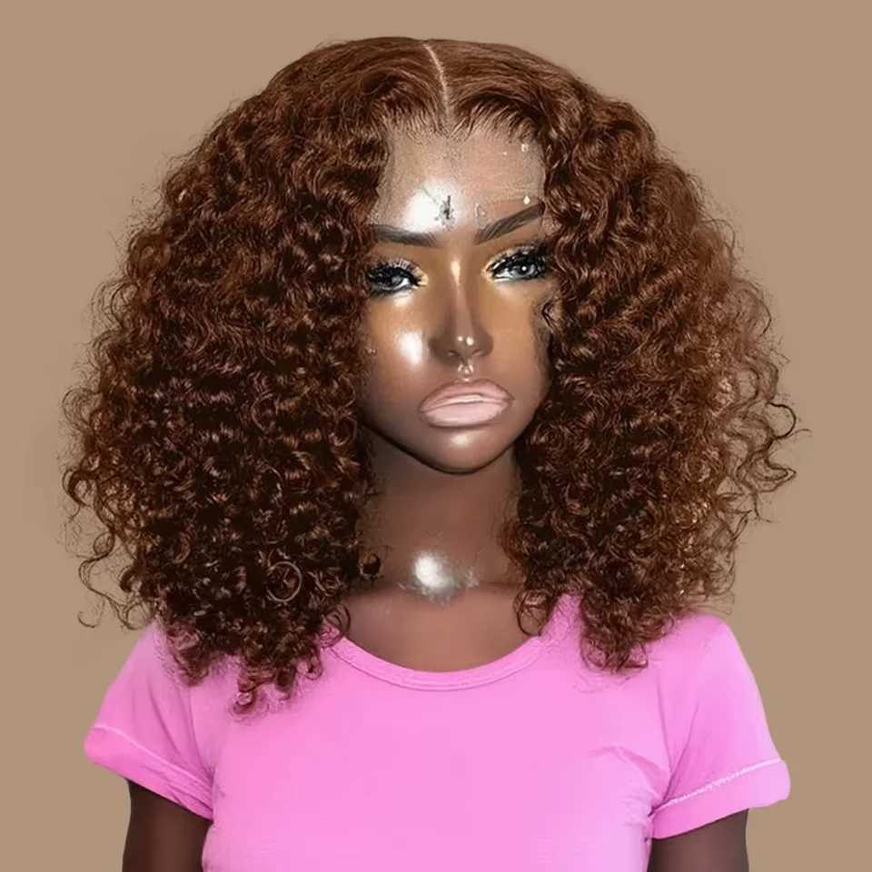 Deep Wave 4 Brown Water Wave Human Hair Bob Wigs 134 Lace Frontal Wigs Human Hair Short Wig Transparent Lace Human Hair Wig W251023