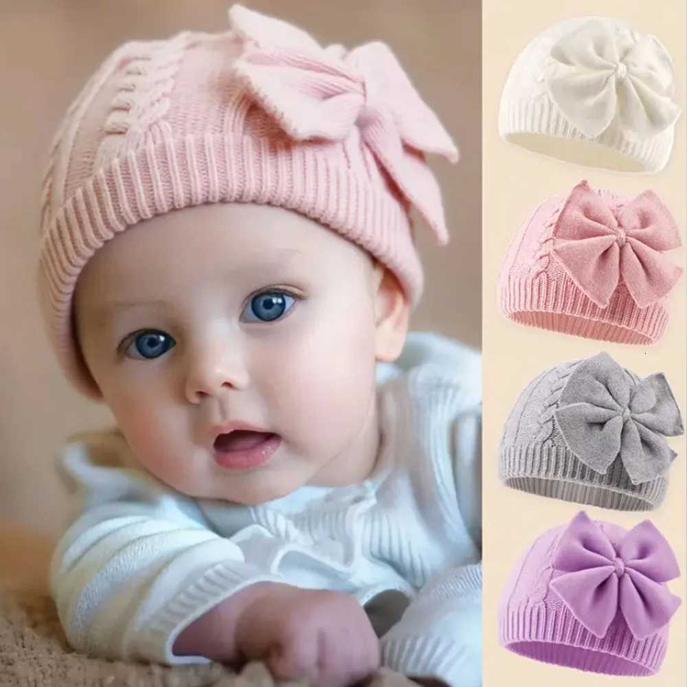 02Y Baby Knit Hat with Large Bow Soft Stretchy Winter Hat for Girls Boys Lightweight Warm Beanie for Christmas ThanksgivingL251024