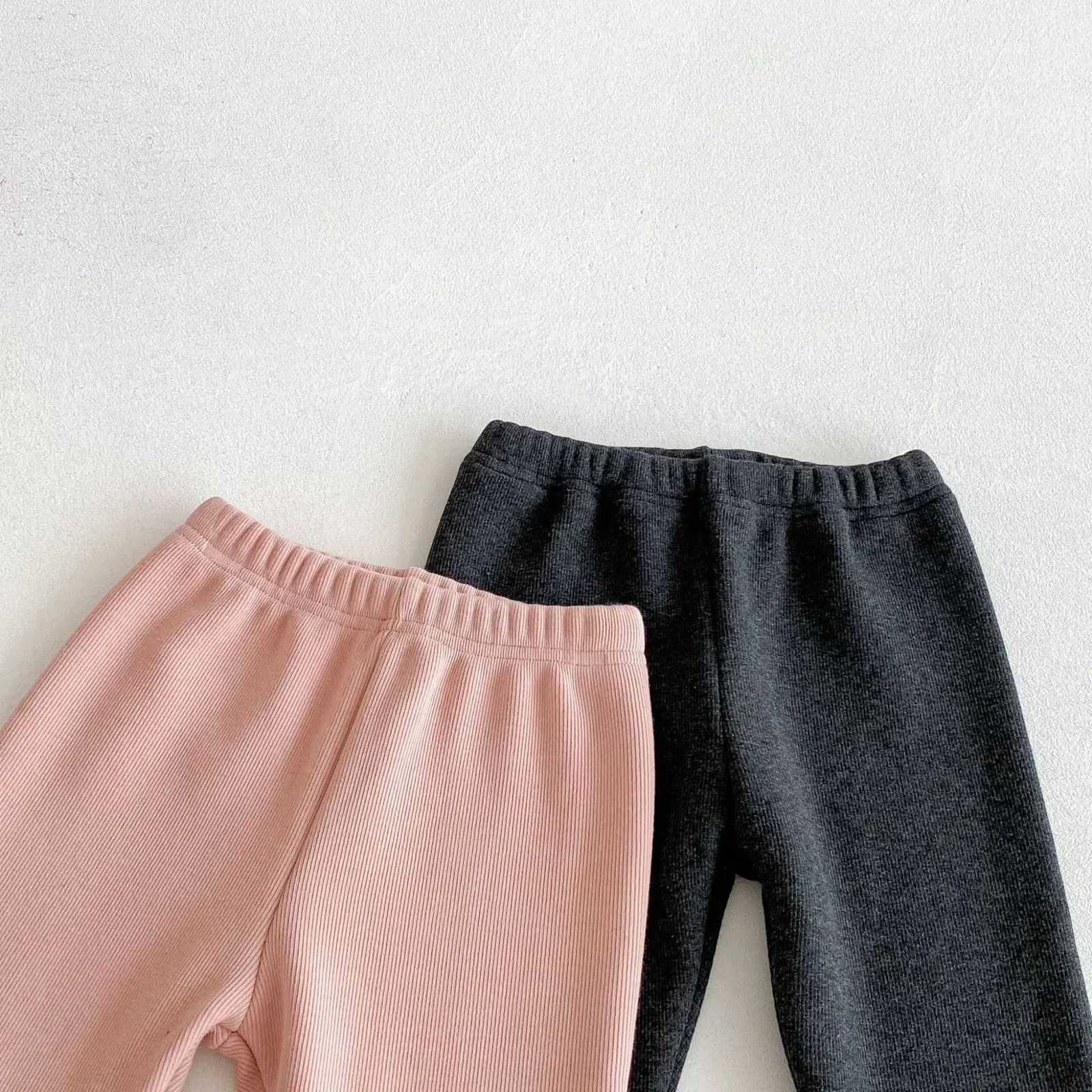 2025 Winter Korean Kids Girls Ribbed Knit Leggings FleeceLined Thermal Pants Elastic Waist Toddler Warm Baby Pants 012 YearsT251024