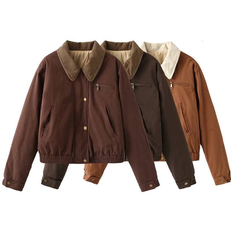 Vintage Cotton-padded Jacket Solid Simple Style Winter Warm Coat Retro Long Sleeves Lady Streetwear High Street Zipper Cool Tops dongdumaoyi