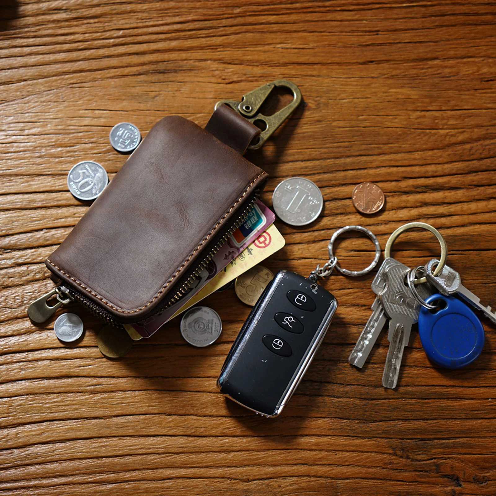 Genuine Leather Zipper Case for Coin Purse Key Organizer Card Holder Slim Mini Wallet with Keychain for Women Men Z251023