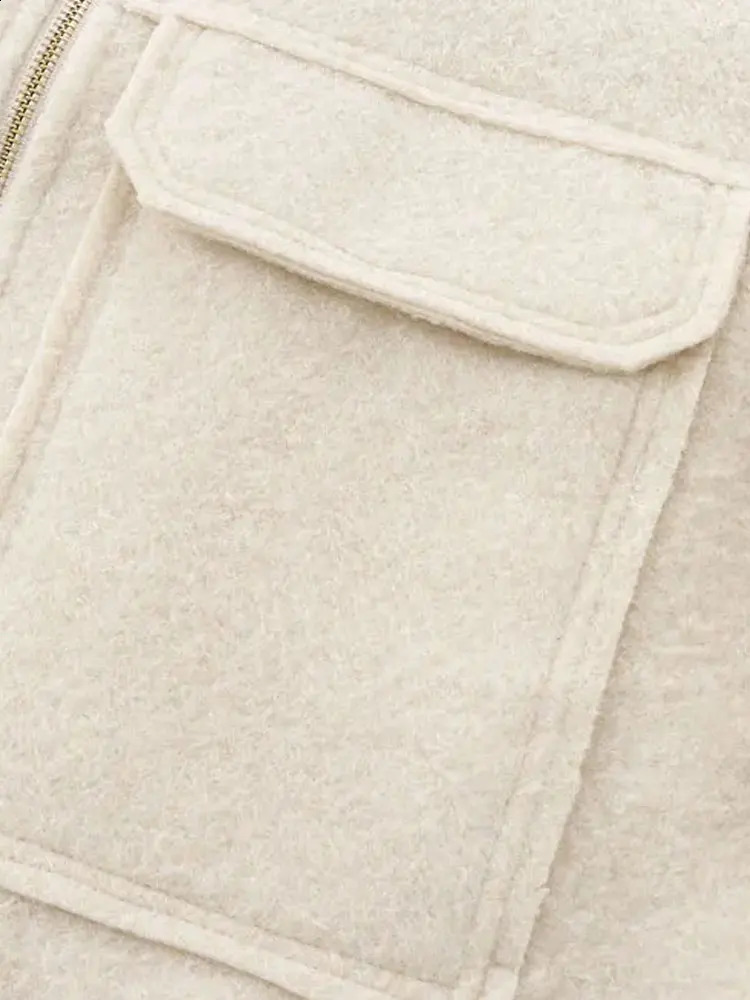 Cropped Jacket with Pockets for Women Long Sleeve Coat Front Zipper Female Outerwear Chic Tops Fashion 251018