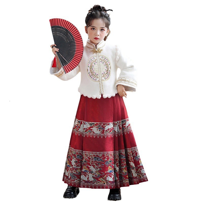 Designer ethnic trend dress winter Hanfu girls' horse face skirt children's new Chinese clothing Tang style girls' ethnic style dress