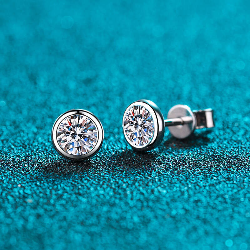 DHCollections-- Sterling Sier Plated PT950 Gold Earrings for Women, Elegant and Simple Moissanite Stone Earrings, Bubble Studs