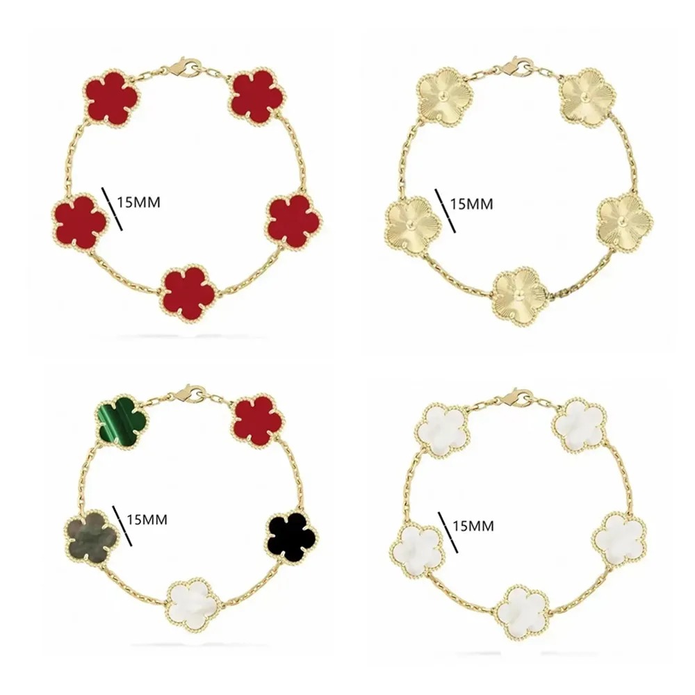 Luxury Clover Bracelet Designer Women Jewlery Flower Diamond Fashion Charm Black White Green Plated Gold Silver Mother of Bracelets