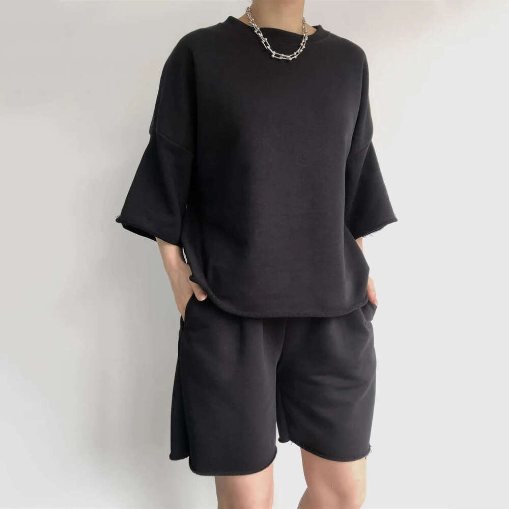 Street Style New Casual for Women: Half Round Neck Loose Short Sleeve Tie Shorts Two-Piece Set