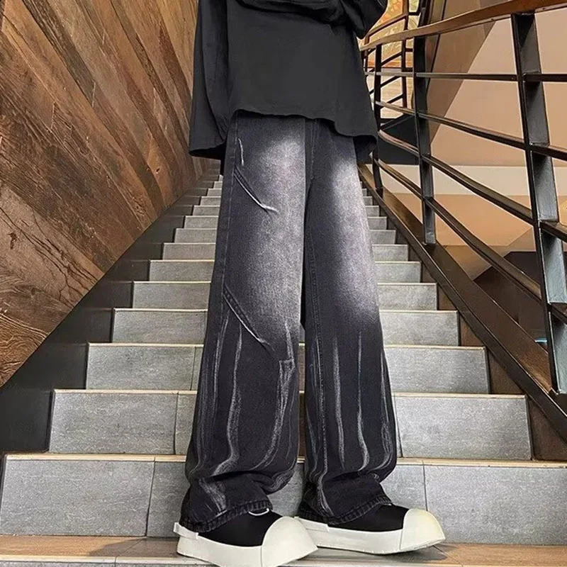 Autumn And Winter Dye Jeans Mens Denim Casual Straight Leg Pants Baggy HipHop 251018