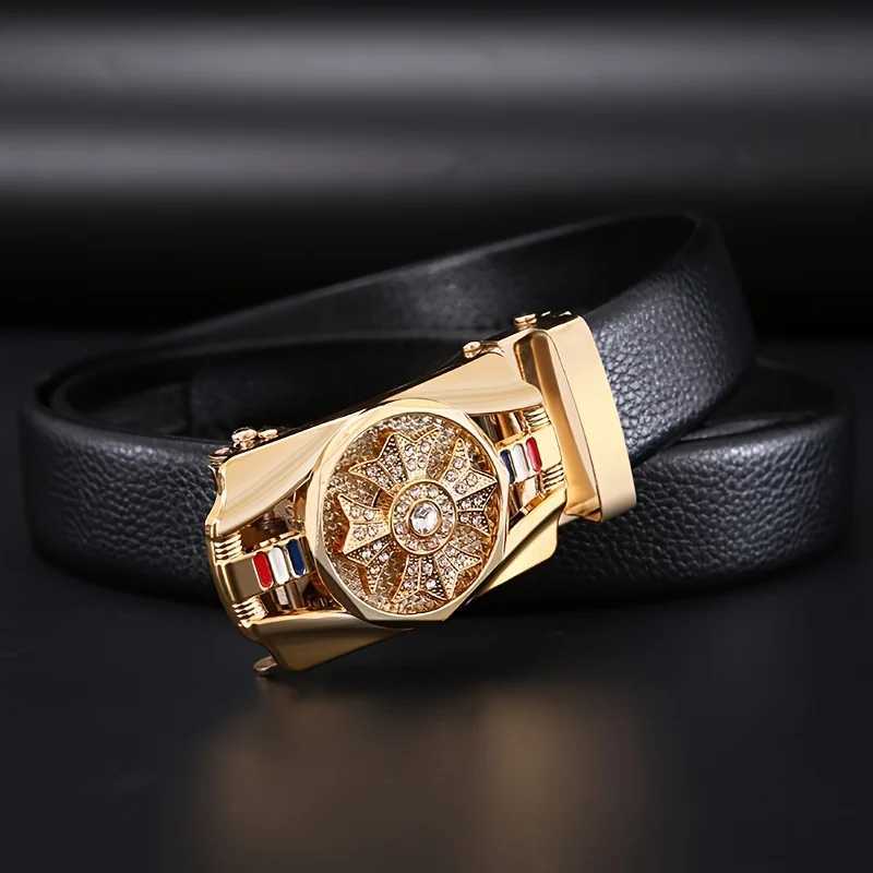 Mens automatic buckle belt rotating buckle head belt formal casual versatile wear highquality material luxury mens belt W251024