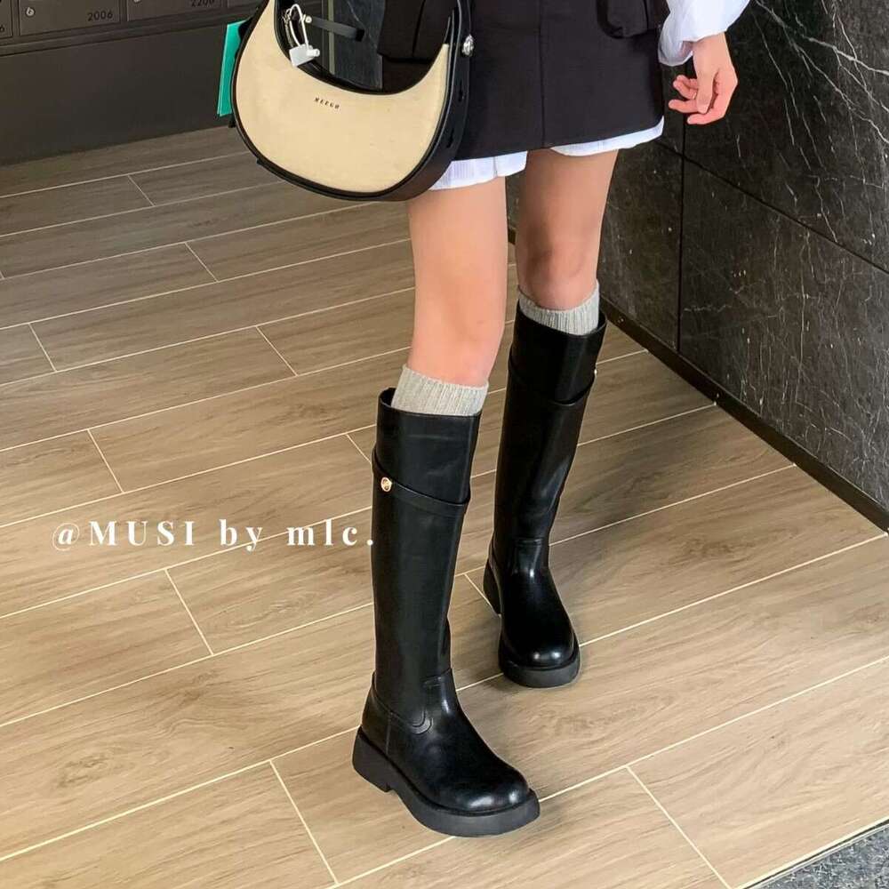 2025 Designer Shoe Autumn New Round Toe Chunky Heel Belt Buckle High Tube Slim Over-the-Knee Riding Boots for Women