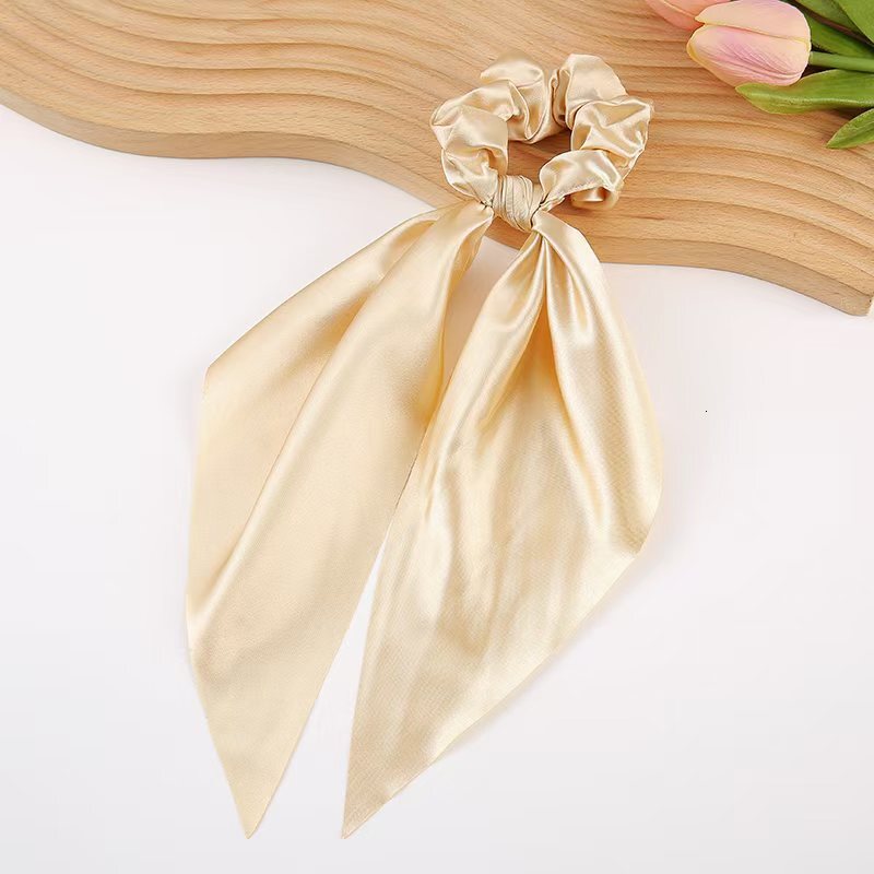 New Solid Color Knotted Imitation Silk Scrunchie Ponytail Ribbon Fashion Simple Hair Tie