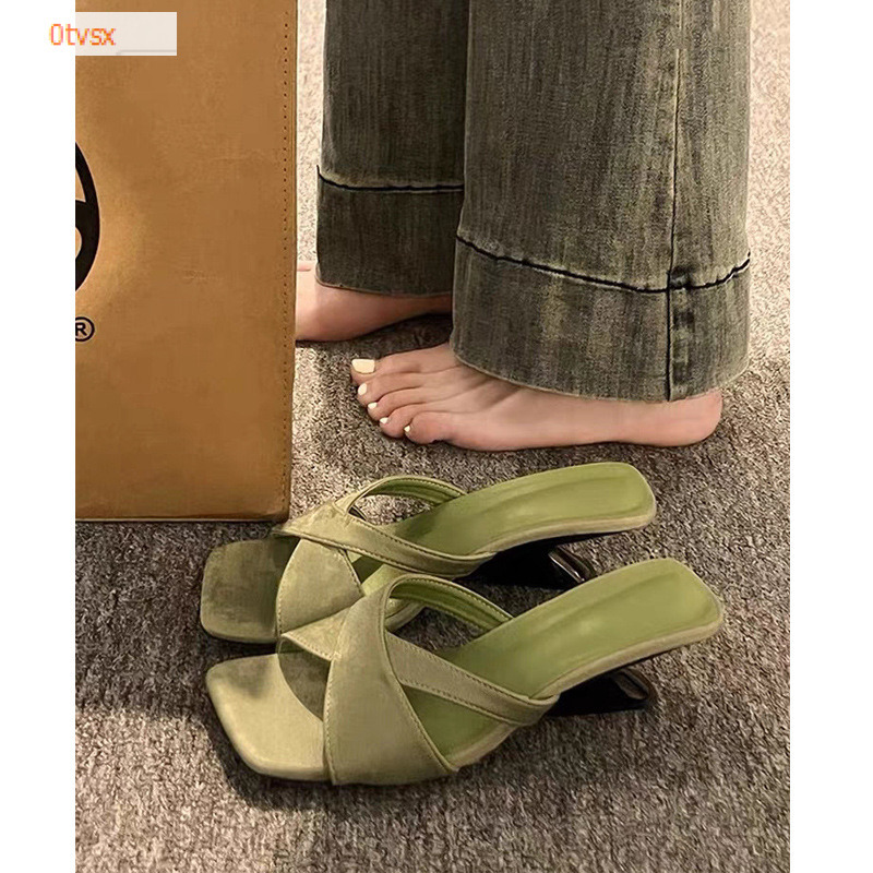 Autumn and winter new French wedge sexy style square toe comfortable niche design elegant luxury women's sandals designer shoes