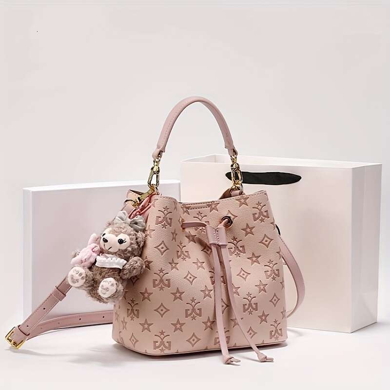 2025 New Large Capacity Purple Bucket Bag For Women - Elegant Geometric Pattern, With Emed Detailing, Adjustable Shoulder Strap & Golden-Tone Hardware