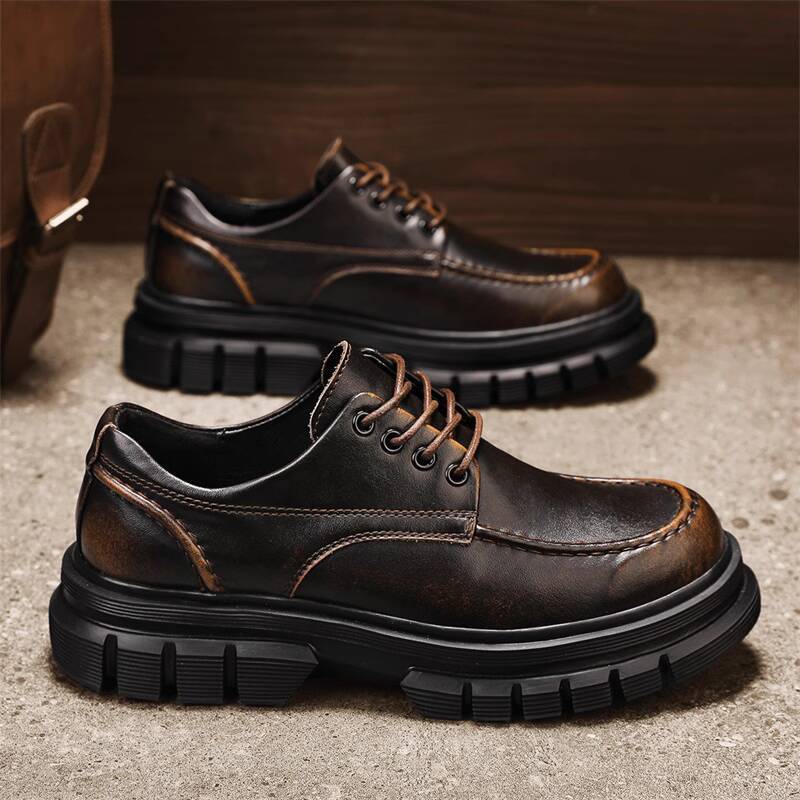 Paul Camel Men's Shoes Genuine Leather Business Casual Footwear Thick-Soled Low-Cut Work Shoes Height-Increasing Martin Boots for Daily Use