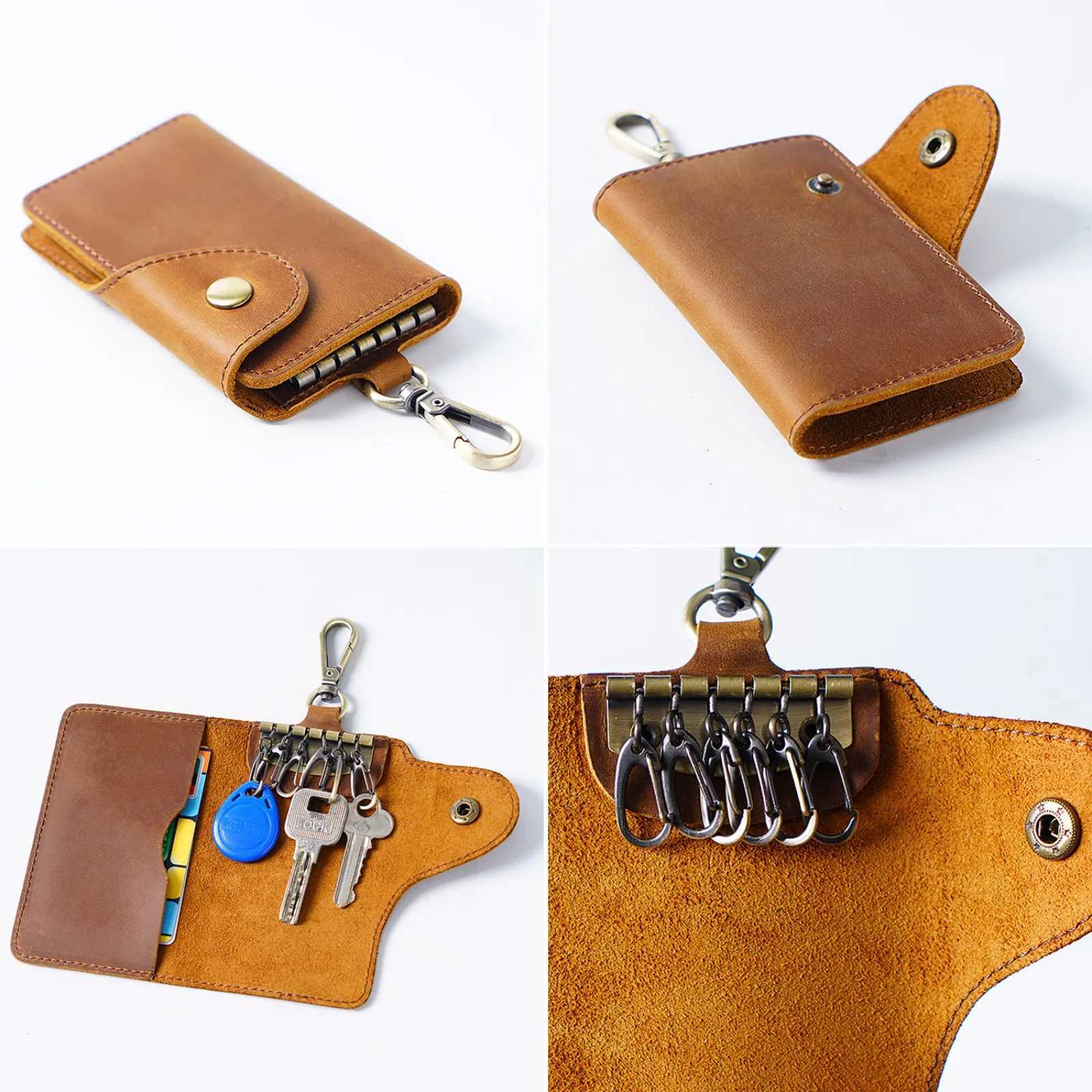 Genuine Leather Key Holder Case Multifunctional Keys Organizer Pouch Card Bag Pocket Wallet Leather Mens Car Key Chain Holder Z251023