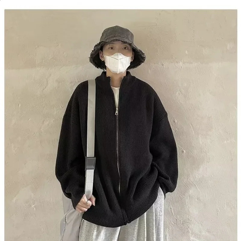 Japanese lazy style stand up collar zipper cardigan sweater jacket mens 2024 spring and autumn knitwear couple 251015