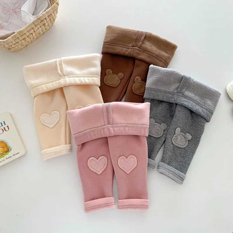 MILANCEL New Winter Kids Leggings 05T Girls Cute Thicking Bear Render Pants Children Fleece Padded Solid Color SkinnyPantsT251024