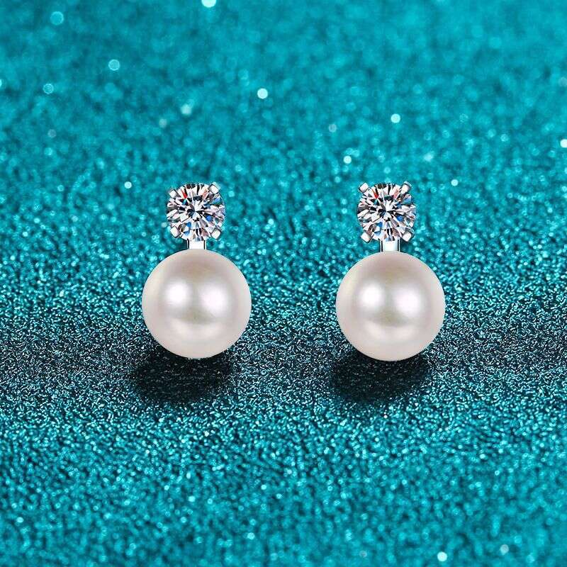 DHCollections-- XDY Pure Sier for Women, Internet Celebrity Style, Flawless Freshwater Pearl and Moissanite Stud Earrings