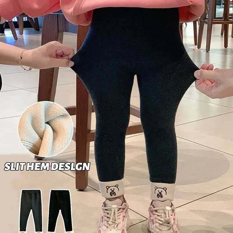 Kids Girls Winter Leggings Childrens Plus Velvet Warm Trousers Thick Lamb Fleece Tights Cartoon Bear Baby Girl Pencil Pants NewT251024