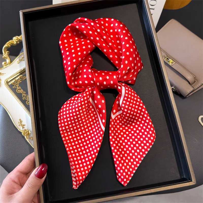 Luxury Brand 2025 Dot Print Square Silk Scarf for Wen Hijab Hair Bands 70cm Neckerchief Fem Satin Shl Ribbon band Y251024