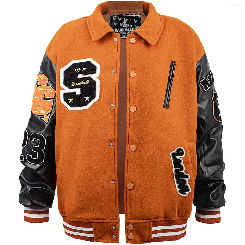 Men's Jackets Mens Vintage Turn-down Collar Bomber Jacket Loose Letter Embroidery Coat Motorcycle Autumn/Winter Varsity Baseball