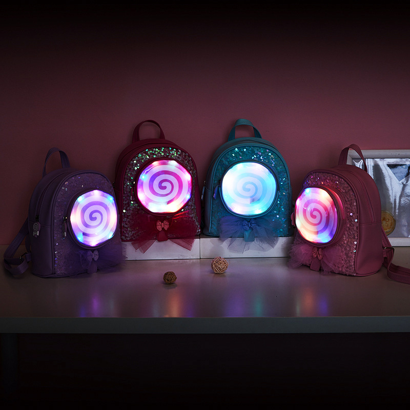 New designer fashionable girl backpack, casual travel lollipop backpack, LED light cute princess children's backpack