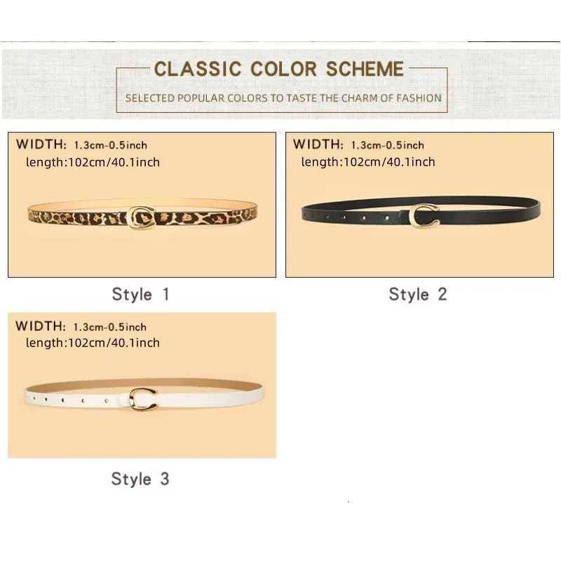 3pcs Set of Leopard Print And Letter Print Belt with UShaped Alloy Buckle WomenS Versatile Thin Belt W251024