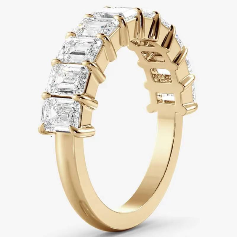 46mm Emerald Gold Moissanite Rings Half Bezel Set Wedding Band 14K VVS Diamond Half Eternity Moissanite Ring