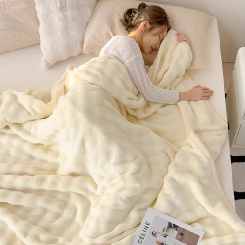 Rabbit plush blanket thickened office shawl nap blanket coral fleece air conditioner nap sofa blanket quilt winter