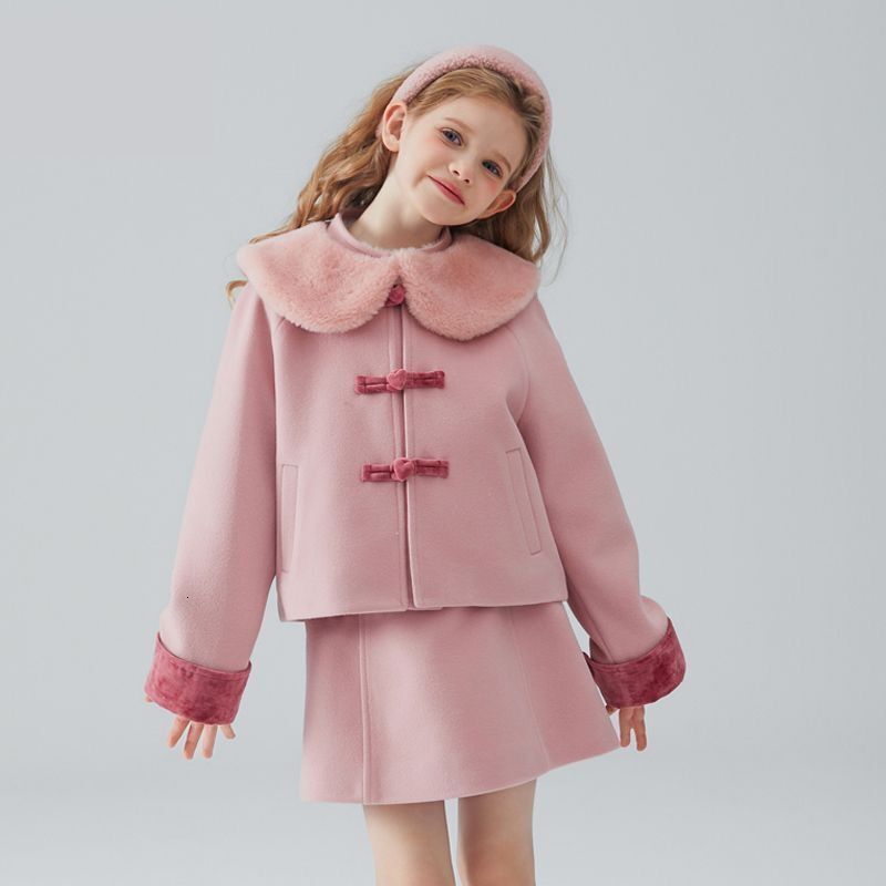 Girl Winter Designer Fashion New Wool Pink Set Dress Fashion Collar Jacket Fashion Set