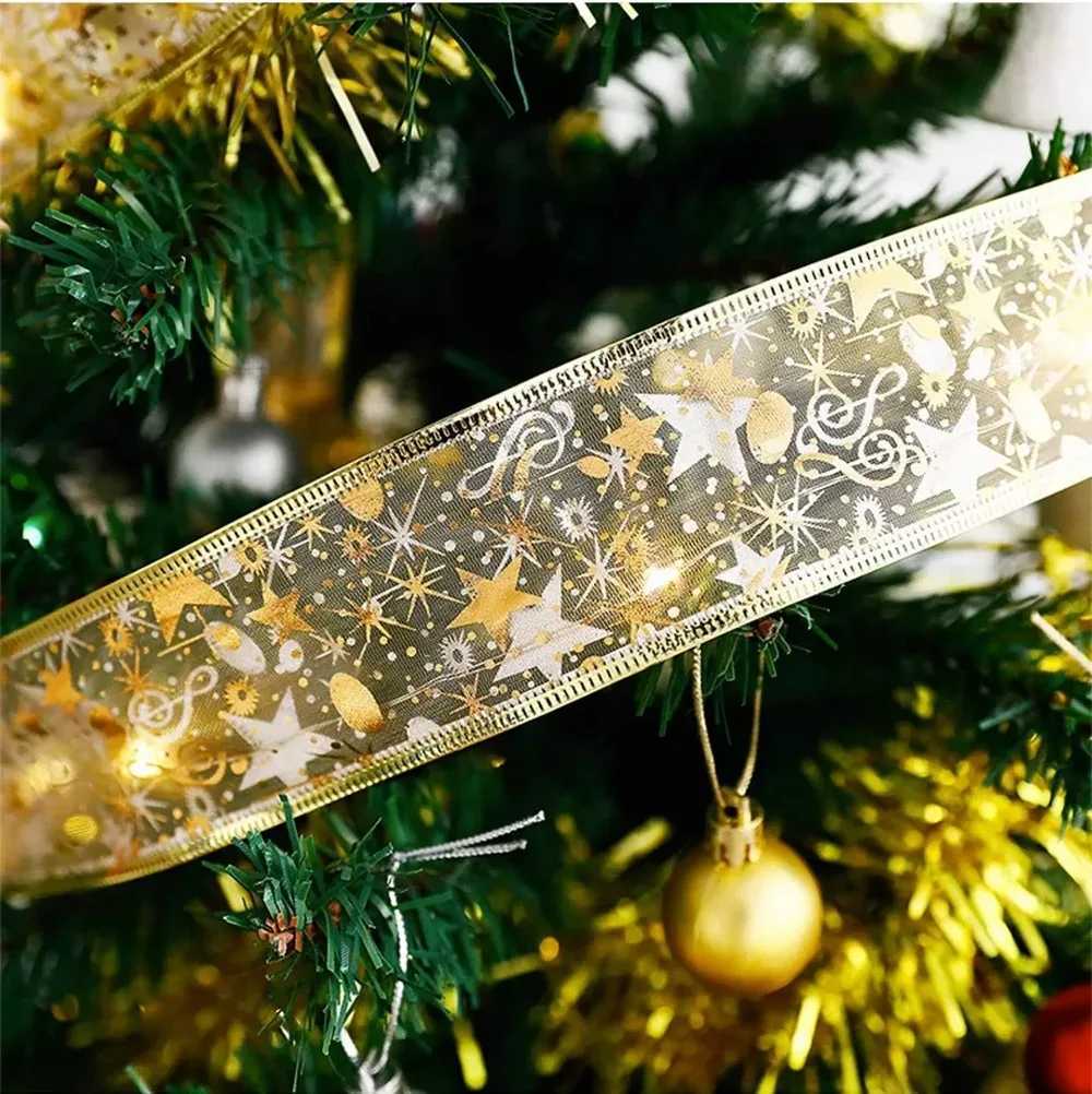 Christmas Ribbon Fairy Light Christmas Decoration DIY Bows String Light Tree Ornaments For Home 2025 Xmas Decor New Year Navidad C251024