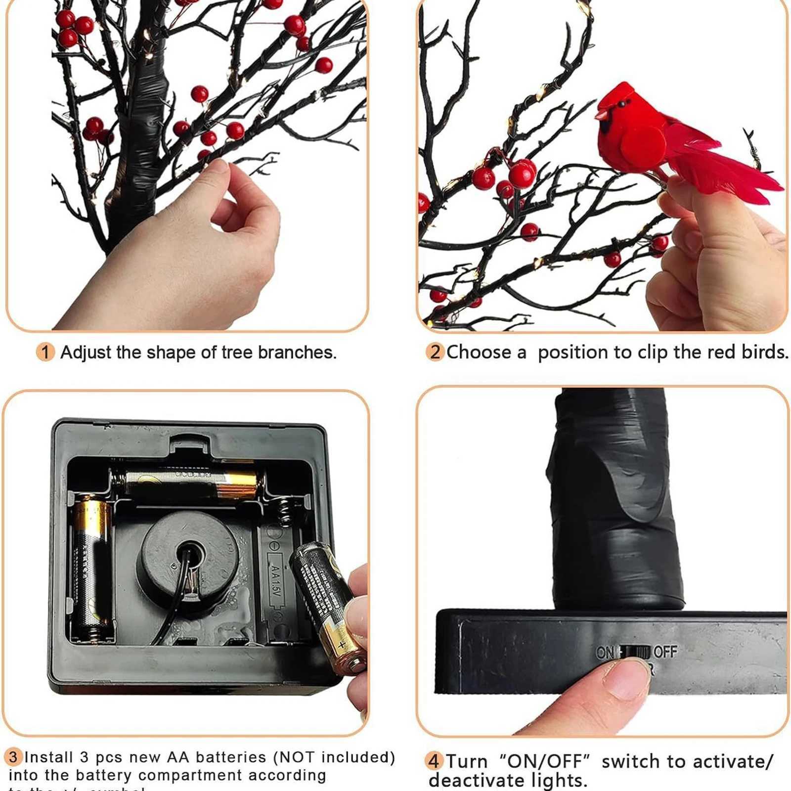 Table Tree Night Light Battery Powered Touch Mini Artificial Red Fruits Tree Light LED Desktop Christmas Halloween Decoration C2511151