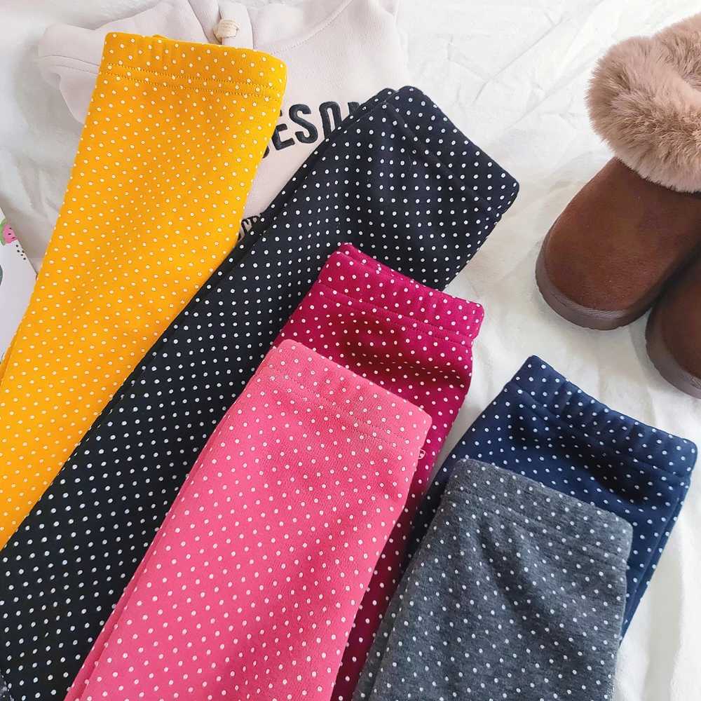 Girls Cotton Dot Print Leggings Autumn Winter Kids Fleece Warm Pants Baby Girl Slim Plus Thicken Trousers Children ClothesT251024