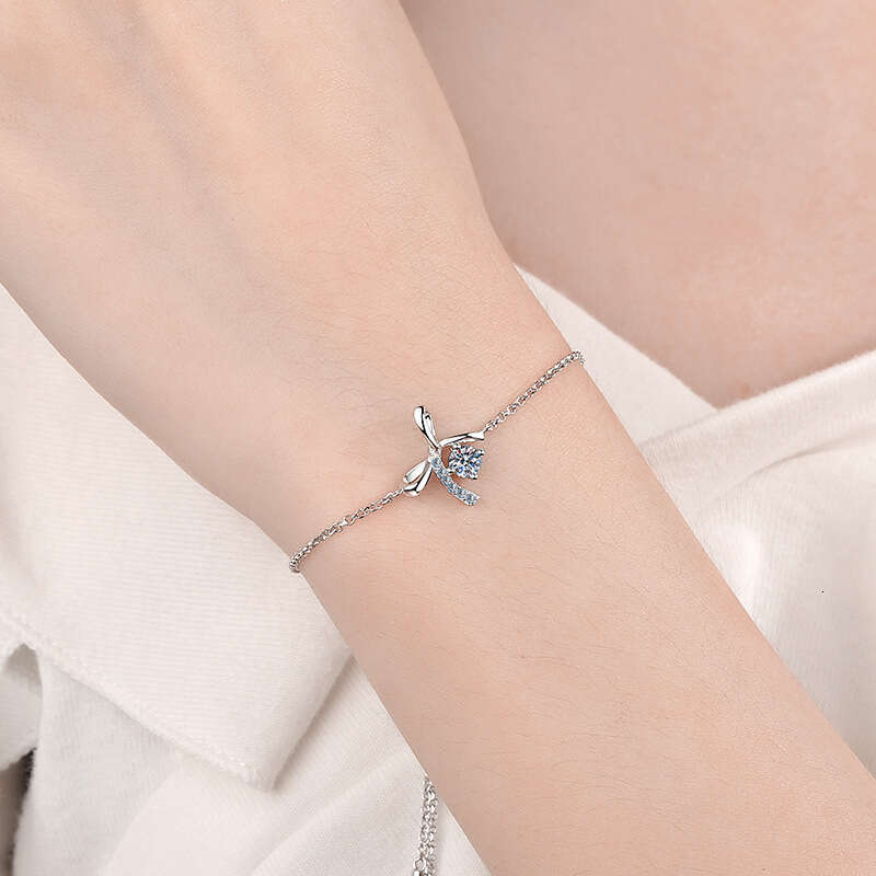 DHCollections-- New S Pure Sier for Women Bowknot Moissanite Dia Bracelet Adjustable