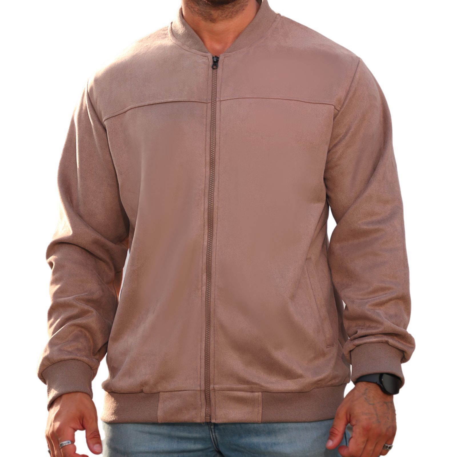 25 European And American Cross-border Autumn Men's Suede Flight Jacket Solid Color Zipper Cardigan Designer Hoodie Jacket Tracksuit Men Polo Vest