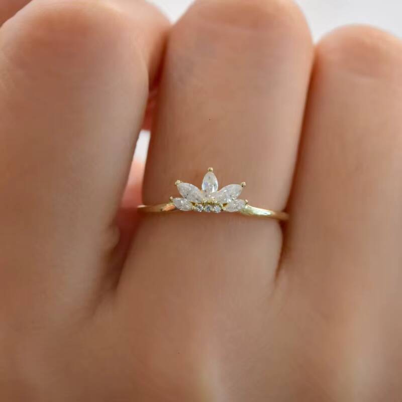 Classic Moissanite Engagement Ring 14K Solid Gold Marquise Cut Crown Vintage Style Moissanite Ring